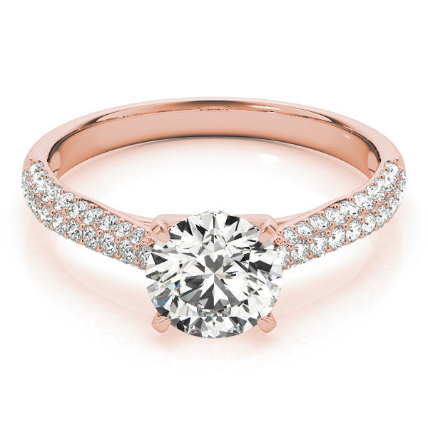 14K White Gold 2.09 Carat F VS1 Round Cut Diamond Pavé Band Solitaire Ring with Four-Prong Setting
