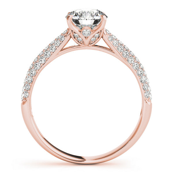 14K White Gold 2.09 Carat F VS1 Round Cut Diamond Pavé Band Solitaire Ring with Four-Prong Setting
