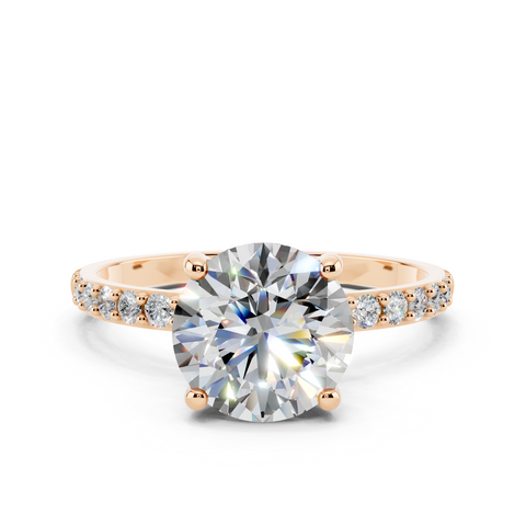 Rose gold Round Cut Diamond Pavé Band Solitaire Ring with Four-Prong Setting_20