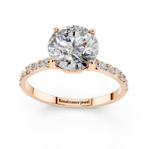 Rose gold Round Cut Diamond Pavé Band Solitaire Ring with Four-Prong Setting_3