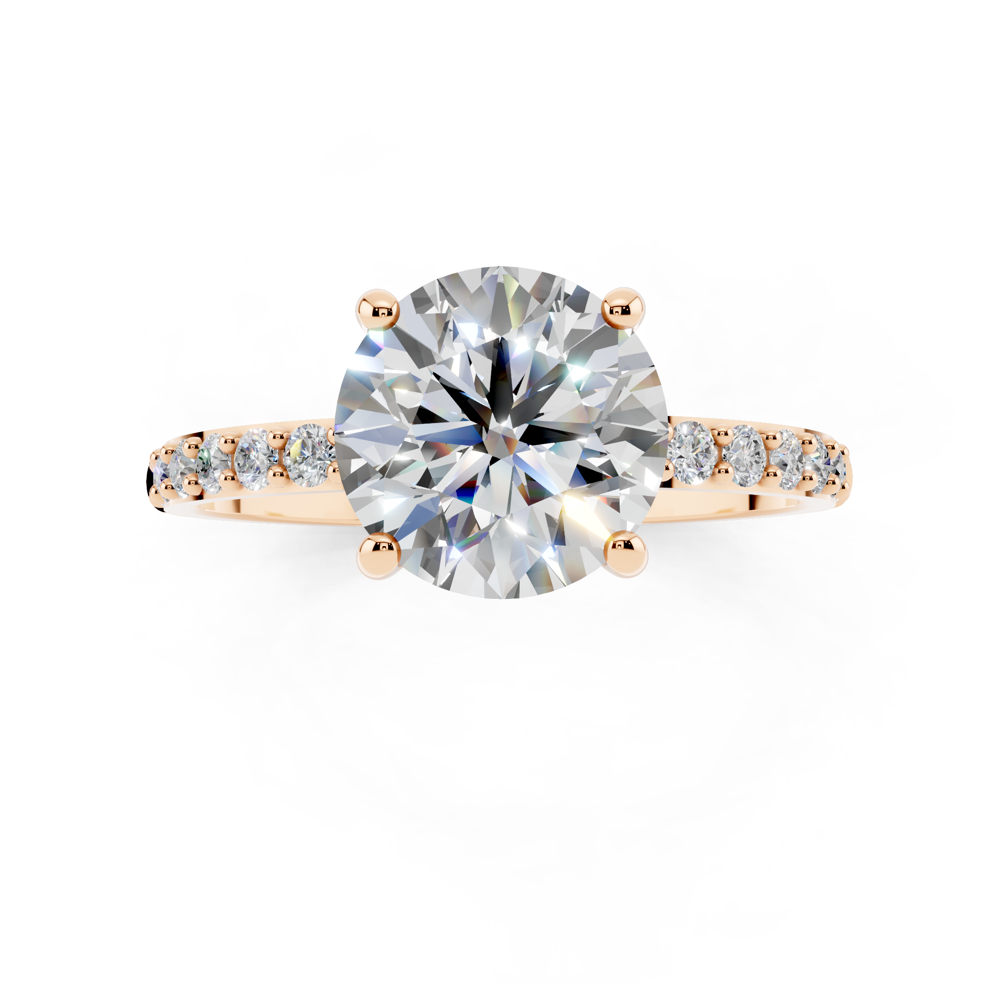 Rose gold Round Cut Diamond Pavé Band Solitaire Ring with Four-Prong Setting_4