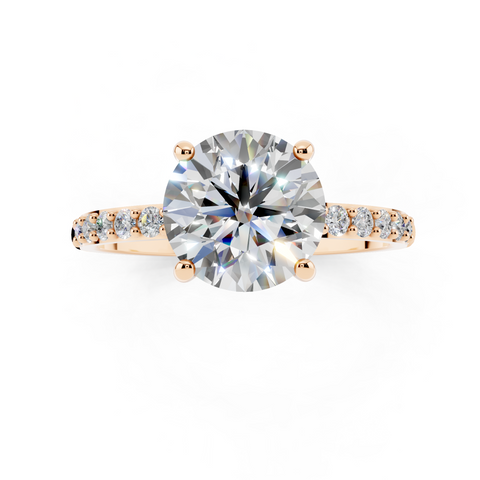 Rose gold Round Cut Diamond Pavé Band Solitaire Ring with Four-Prong Setting_4