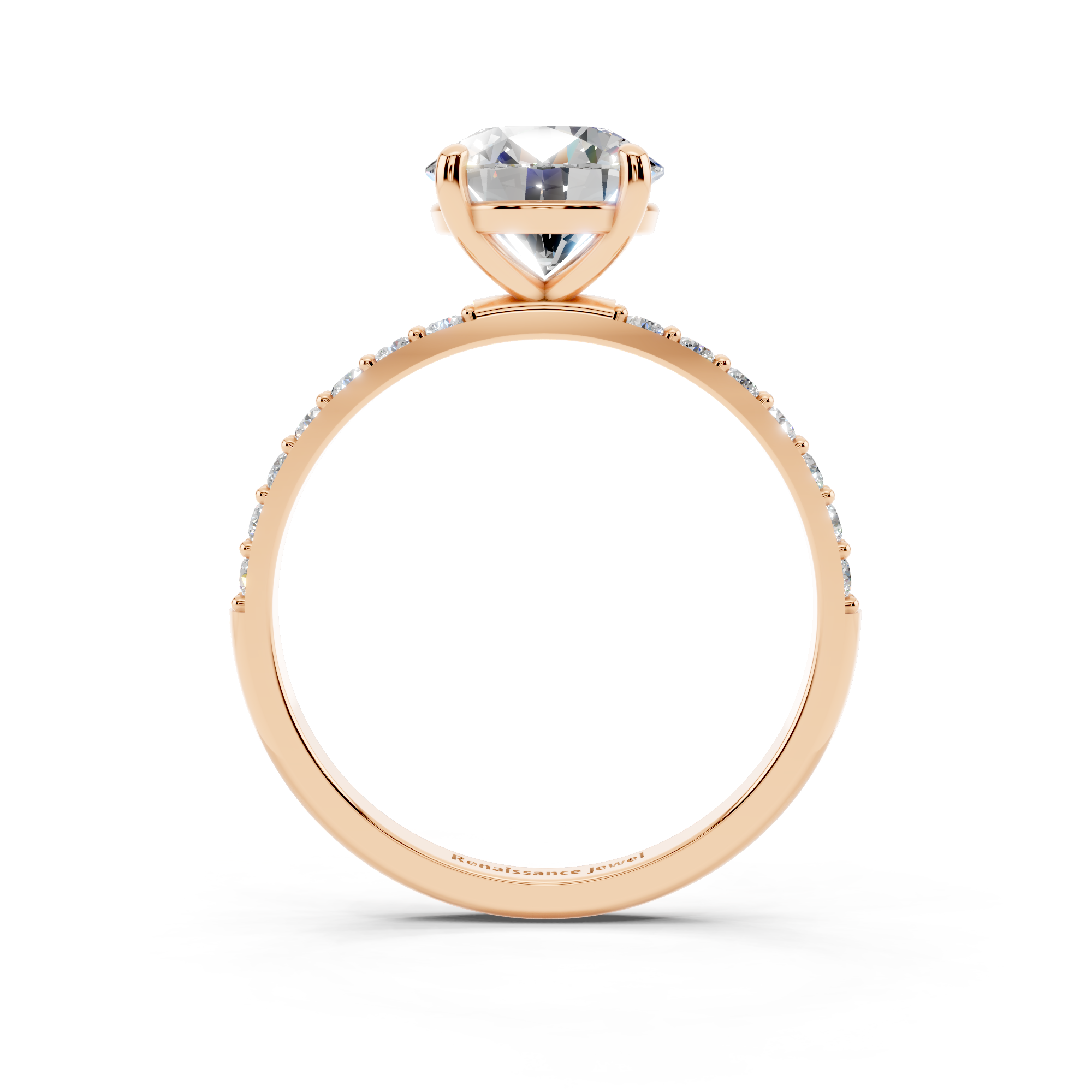 Rose gold Round Cut Diamond Pavé Band Solitaire Ring with Four-Prong Setting_5