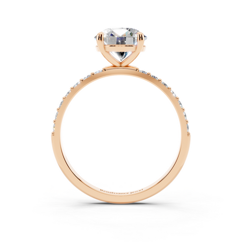 Rose gold Round Cut Diamond Pavé Band Solitaire Ring with Four-Prong Setting_5