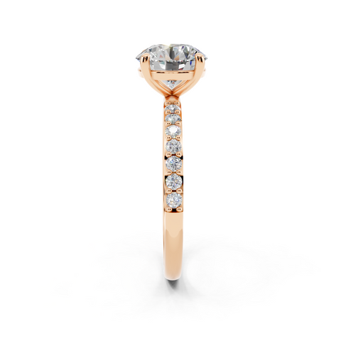 Rose gold Round Cut Diamond Pavé Band Solitaire Ring with Four-Prong Setting_6