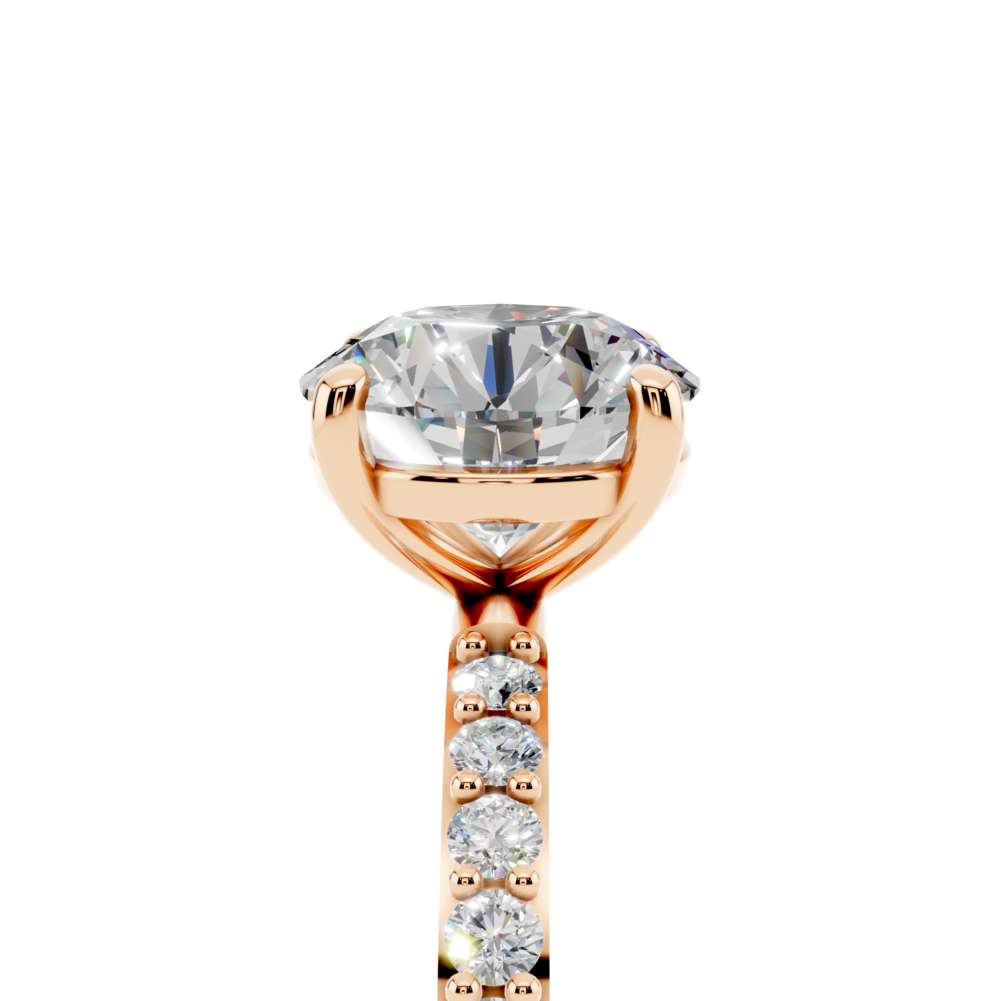 Rose gold Round Cut Diamond Pavé Band Solitaire Ring with Four-Prong Setting_7