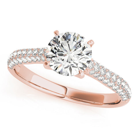 Rose gold Round Cut Diamond Pavé Band Solitaire Ring with Four-Prong Setting