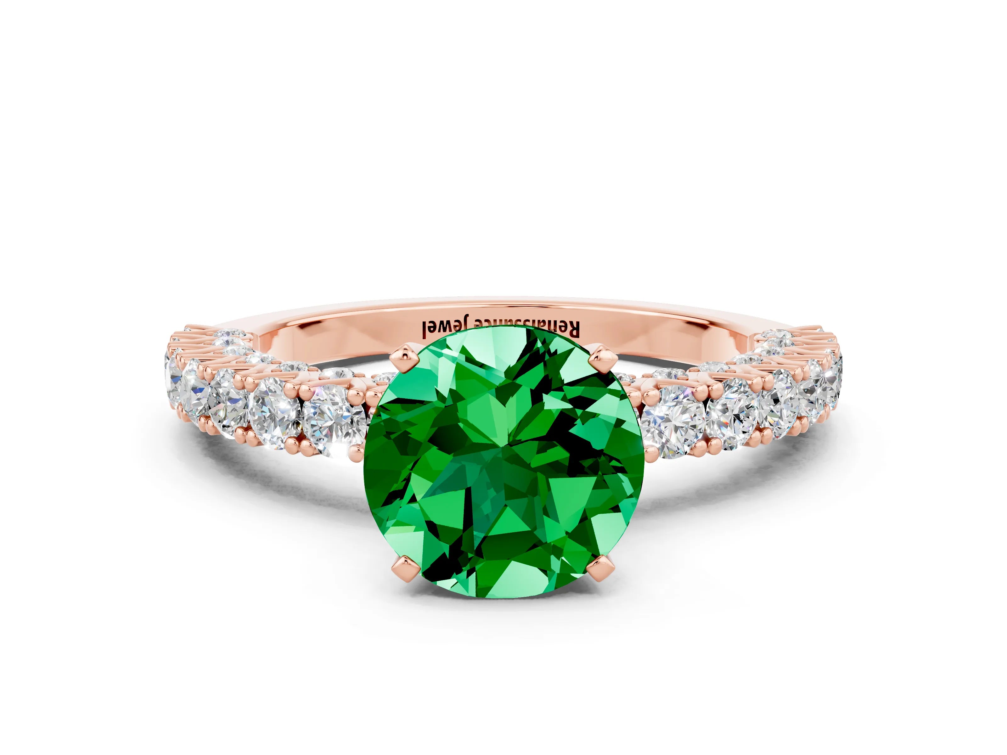 Rose gold Round Cut Diamond Pavé Band Solitaire Ring with Prong Setting
