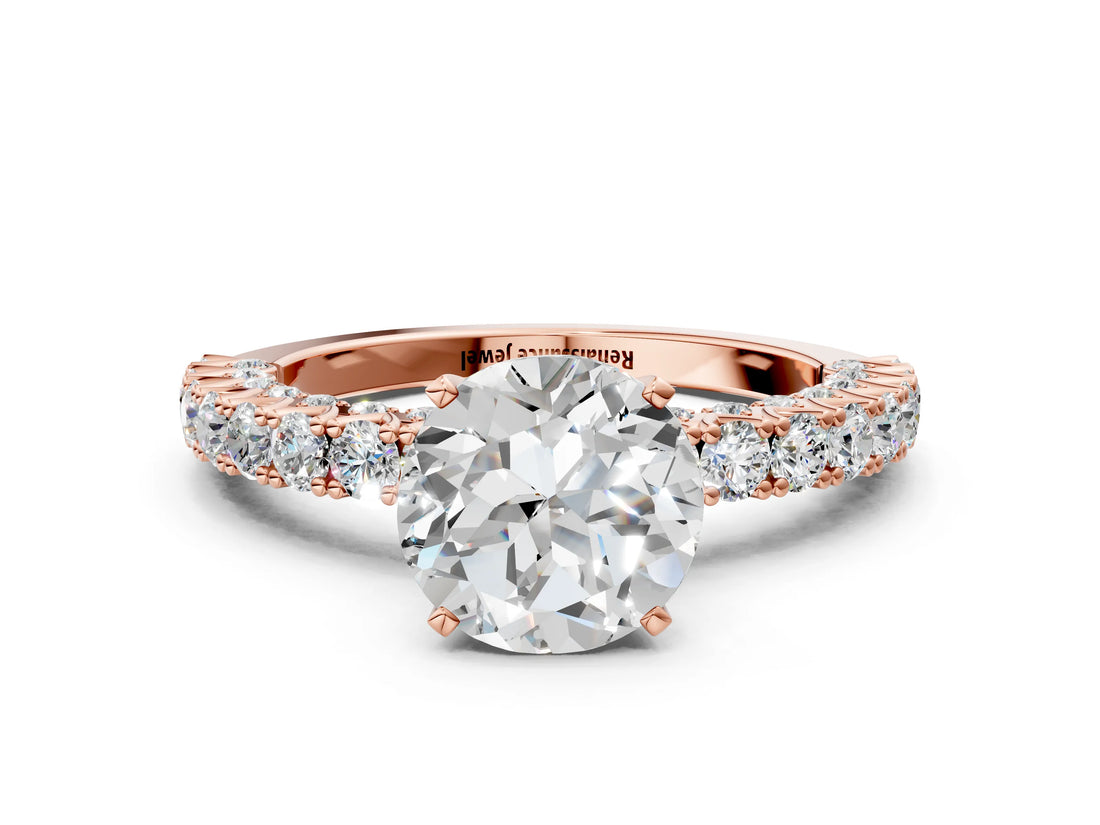 Rose gold Round Cut Diamond Pavé Band Solitaire Ring with Prong Setting_100