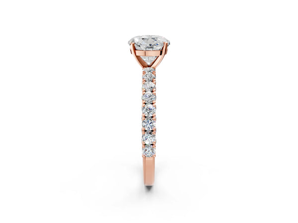 Rose Gold Round Solitaire Engagement Ring Setting with Two-Row Round Accent Band