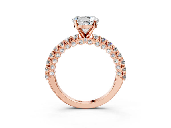 Rose Gold Round Solitaire Engagement Ring Setting with Two-Row Round Accent Band