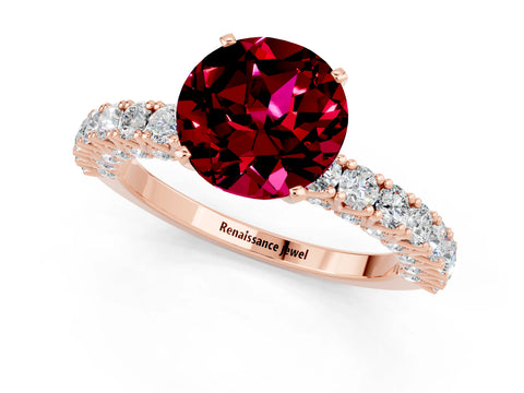 Rose gold Round Cut Diamond Pavé Band Solitaire Ring with Prong Setting_1
