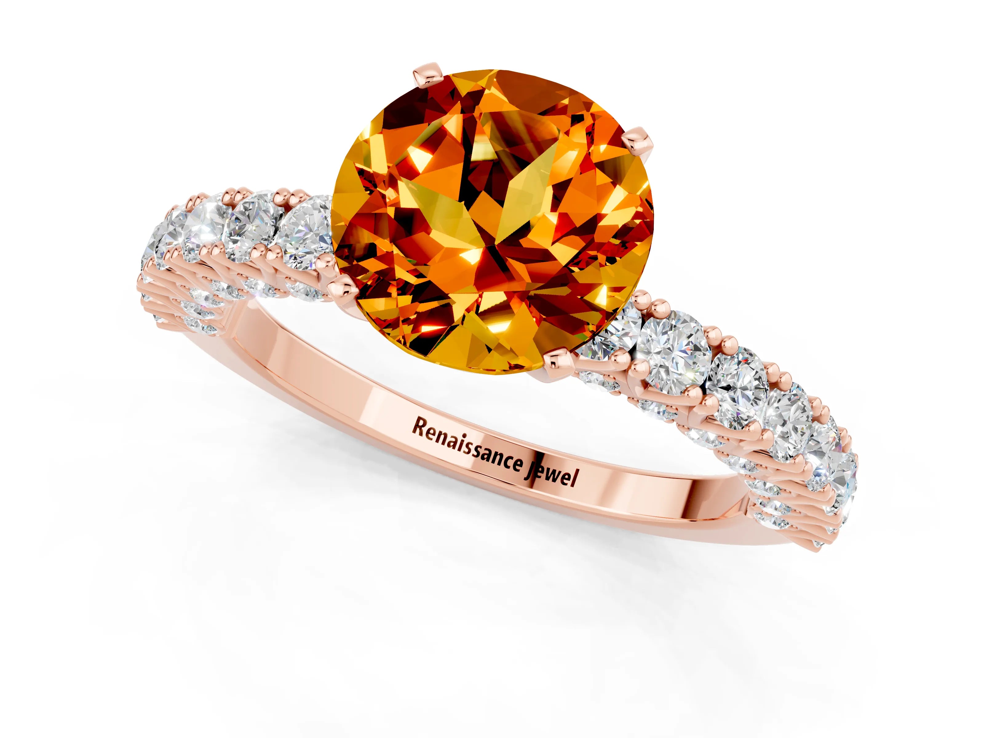 Rose gold Round Cut Diamond Pavé Band Solitaire Ring with Prong Setting_1