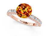 Rose gold Round Cut Diamond Pavé Band Solitaire Ring with Prong Setting_1