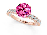 Rose gold Round Cut Diamond Pavé Band Solitaire Ring with Prong Setting_1