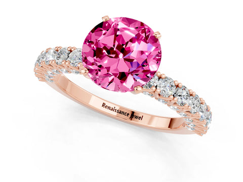 Rose gold Round Cut Diamond Pavé Band Solitaire Ring with Prong Setting_1