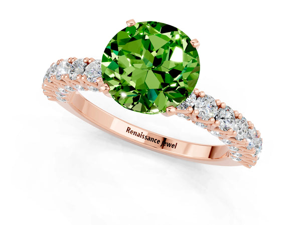 Rose gold Round Cut Diamond Pavé Band Solitaire Ring with Prong Setting