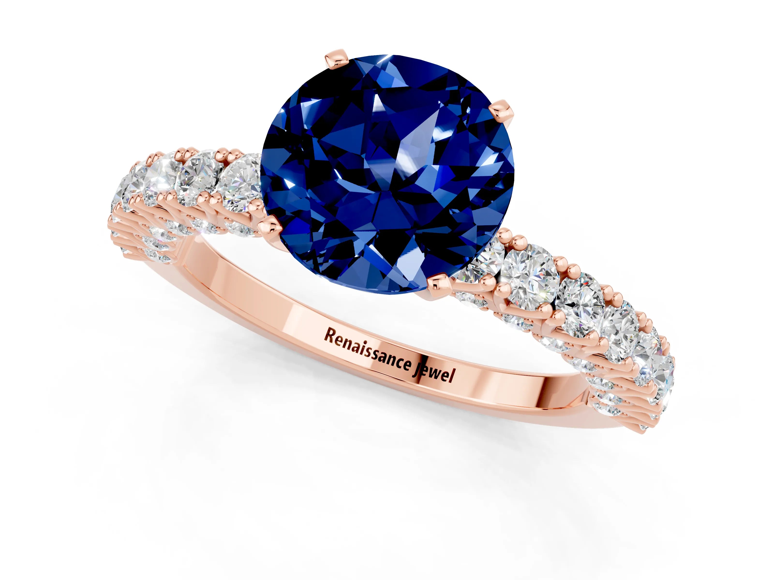 Rose gold Round Cut Diamond Pavé Band Solitaire Ring with Prong Setting_1