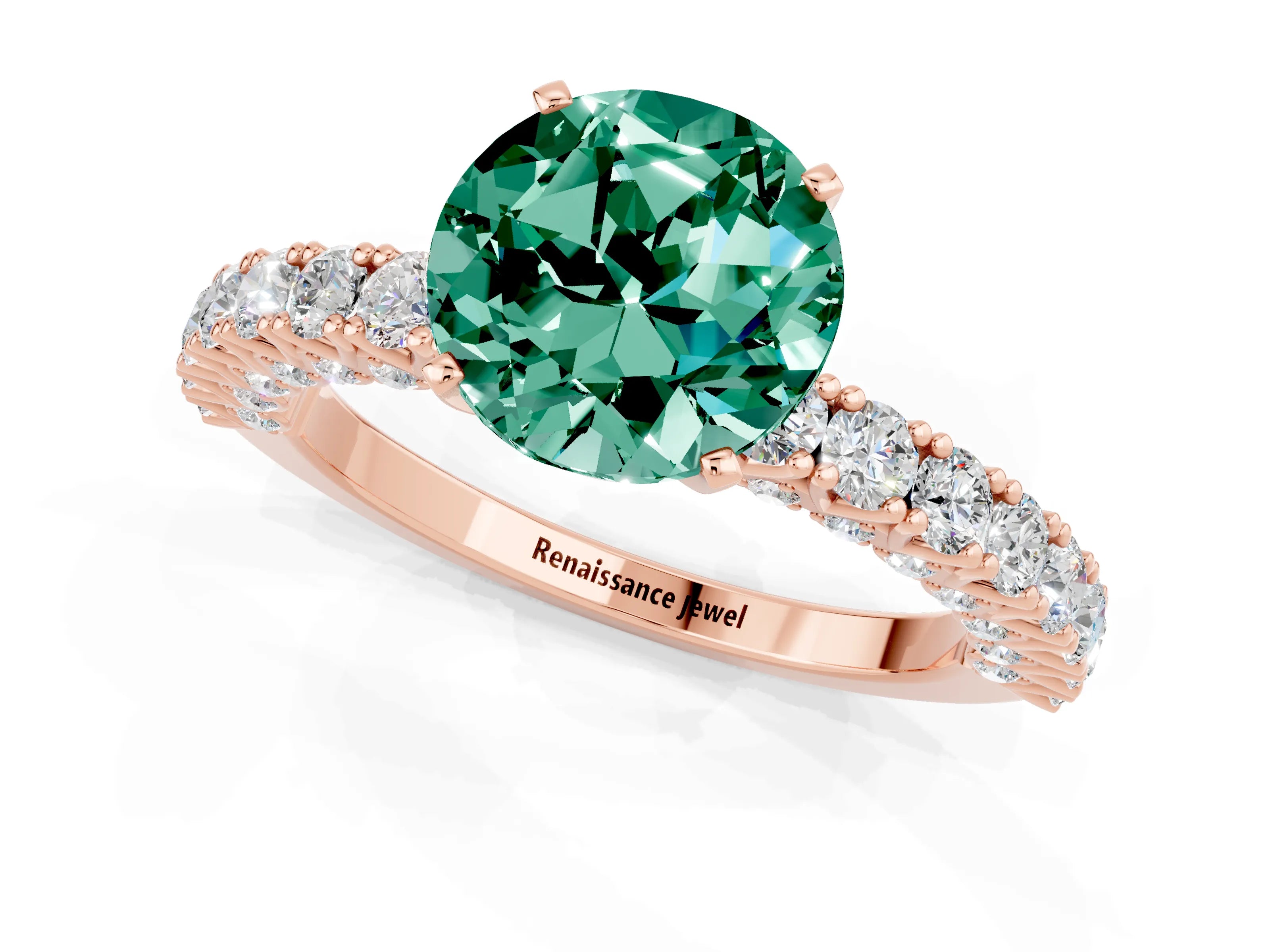 Rose gold Round Cut Diamond Pavé Band Solitaire Ring with Prong Setting_1