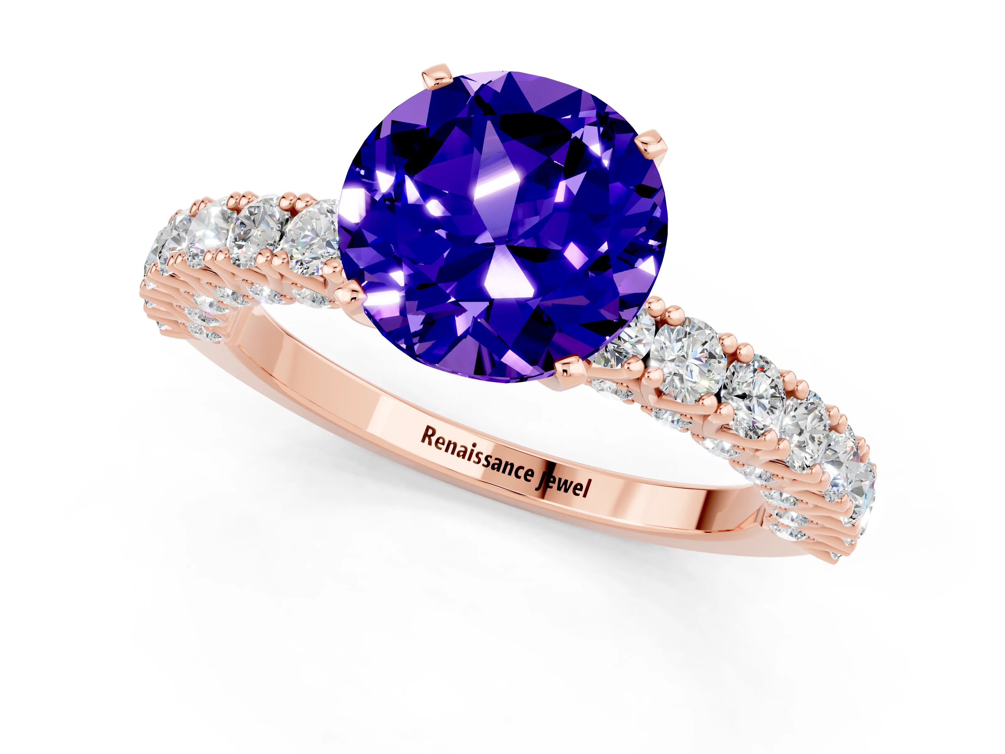 Rose gold Round Cut Diamond Pavé Band Solitaire Ring with Prong Setting_1