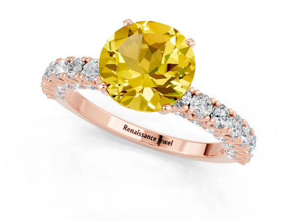 Rose gold Round Cut Diamond Pavé Band Solitaire Ring with Prong Setting