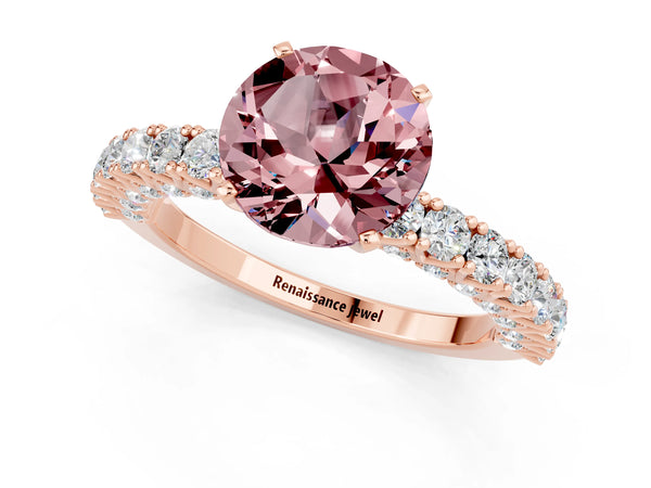 Rose gold Round Cut Diamond Pavé Band Solitaire Ring with Prong Setting