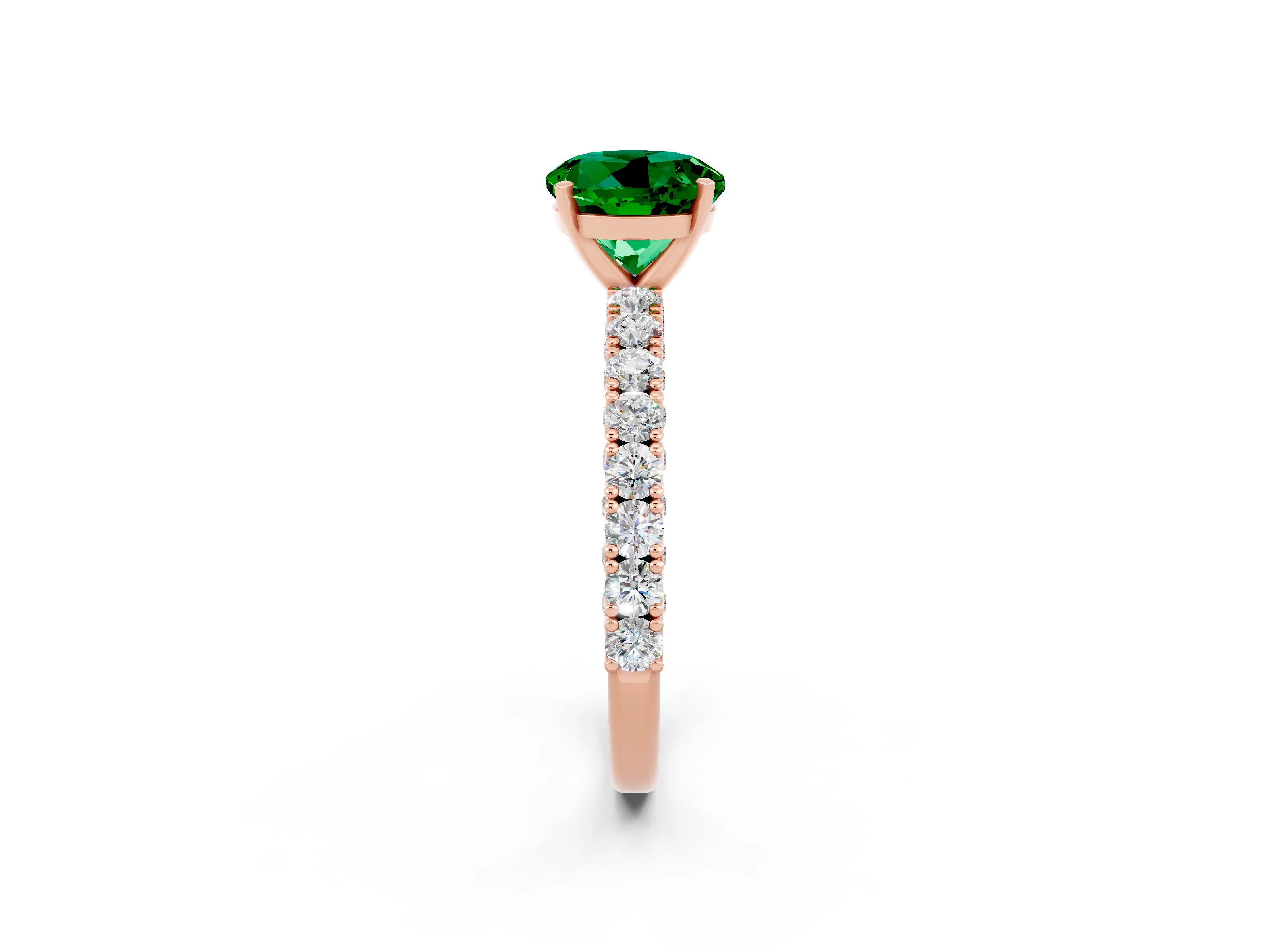 Rose gold Round Cut Diamond Pavé Band Solitaire Ring with Prong Setting_2