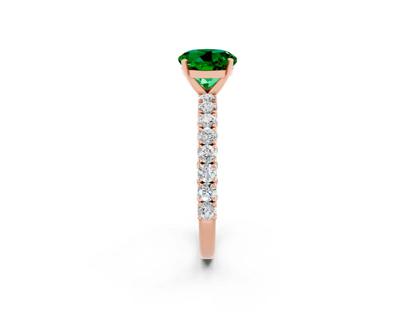 Rose gold Round Cut Diamond Pavé Band Solitaire Ring with Prong Setting