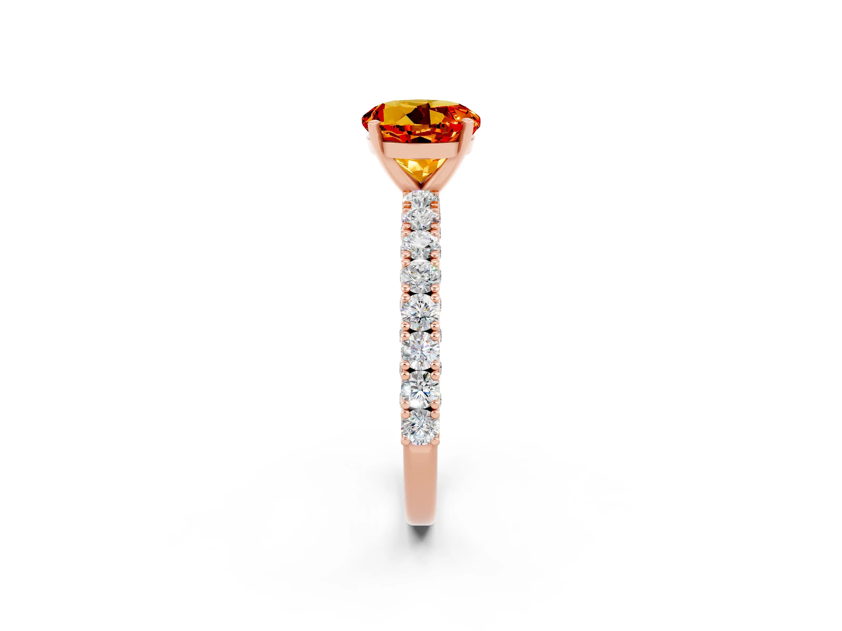 Rose gold Round Cut Diamond Pavé Band Solitaire Ring with Prong Setting_2