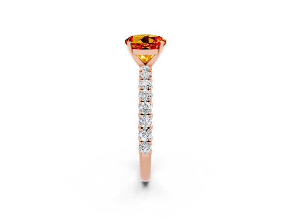 Rose gold Round Cut Diamond Pavé Band Solitaire Ring with Prong Setting