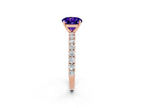 Rose gold Round Cut Diamond Pavé Band Solitaire Ring with Prong Setting_2