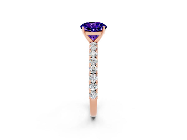 Rose gold Round Cut Diamond Pavé Band Solitaire Ring with Prong Setting