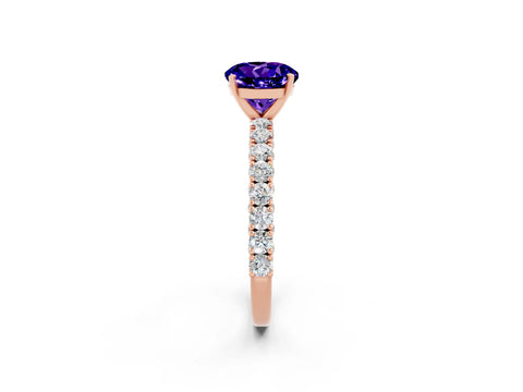 Rose gold Round Cut Diamond Pavé Band Solitaire Ring with Prong Setting_2