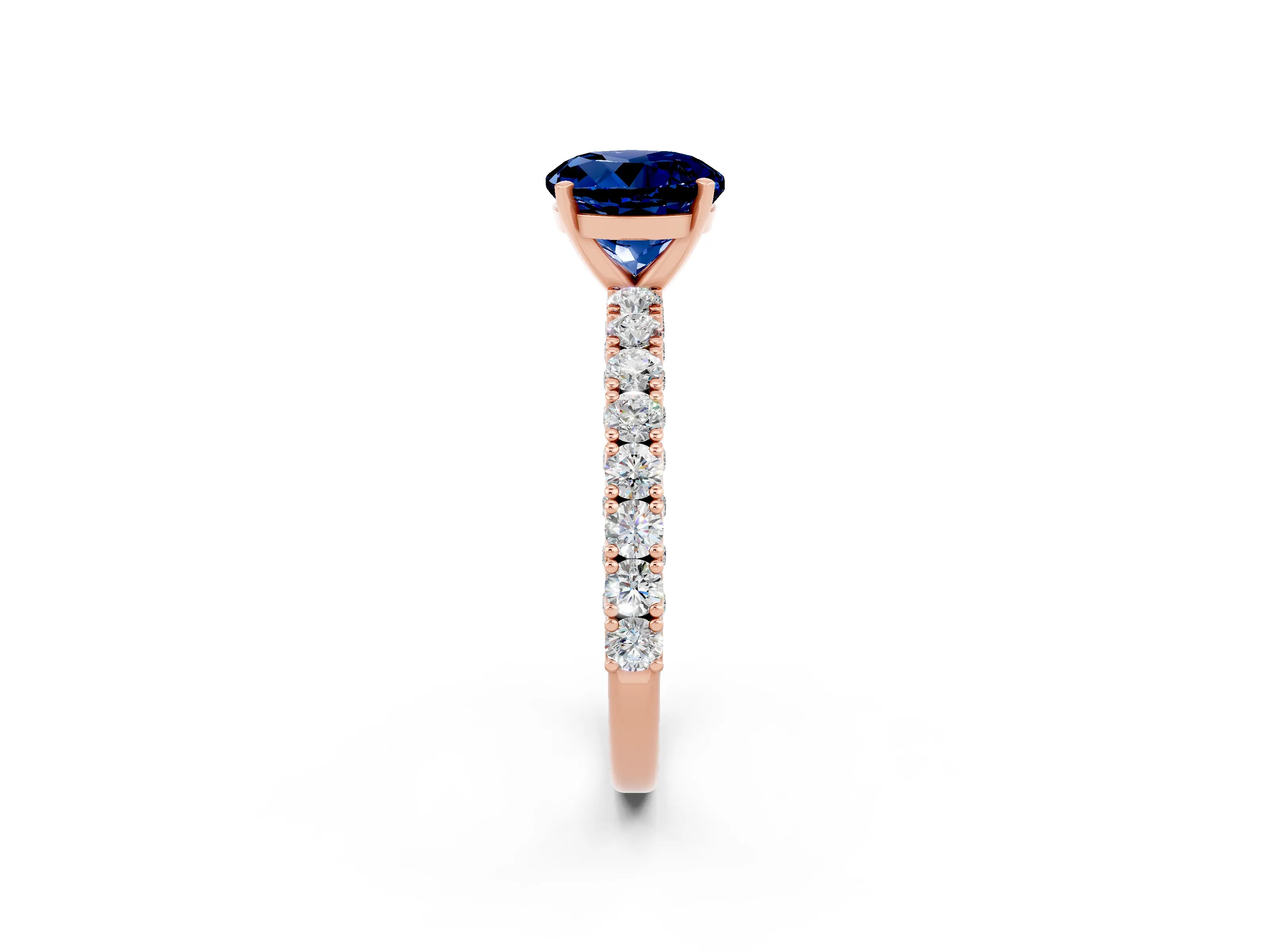Rose gold Round Cut Diamond Pavé Band Solitaire Ring with Prong Setting_2