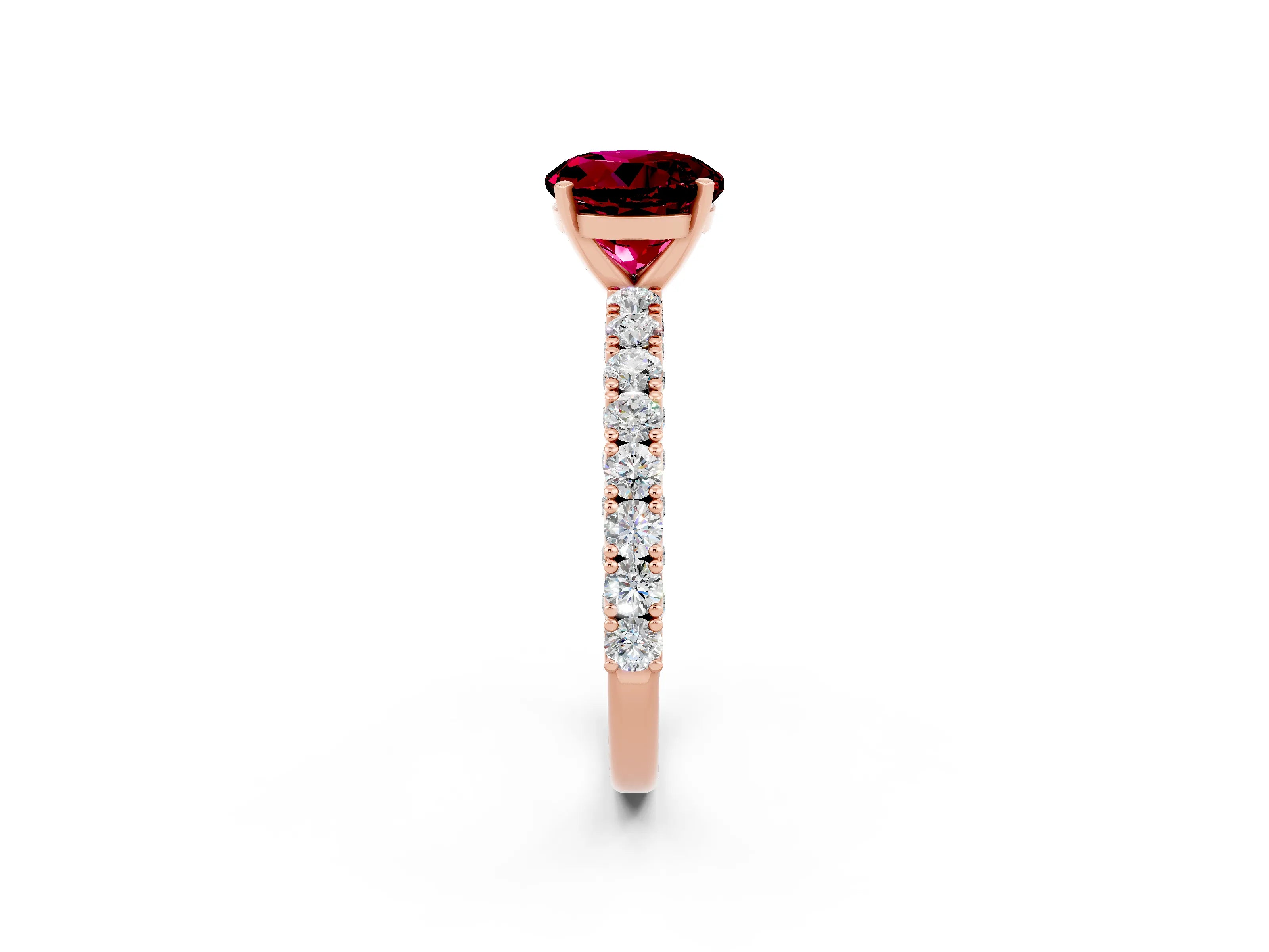 Rose gold Round Cut Diamond Pavé Band Solitaire Ring with Prong Setting_2