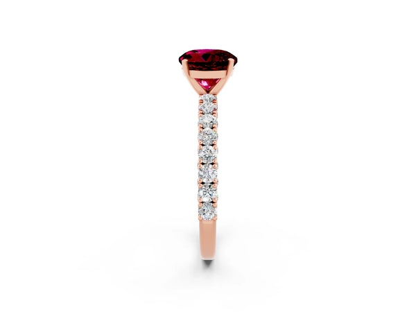 Rose gold Round Cut Diamond Pavé Band Solitaire Ring with Prong Setting