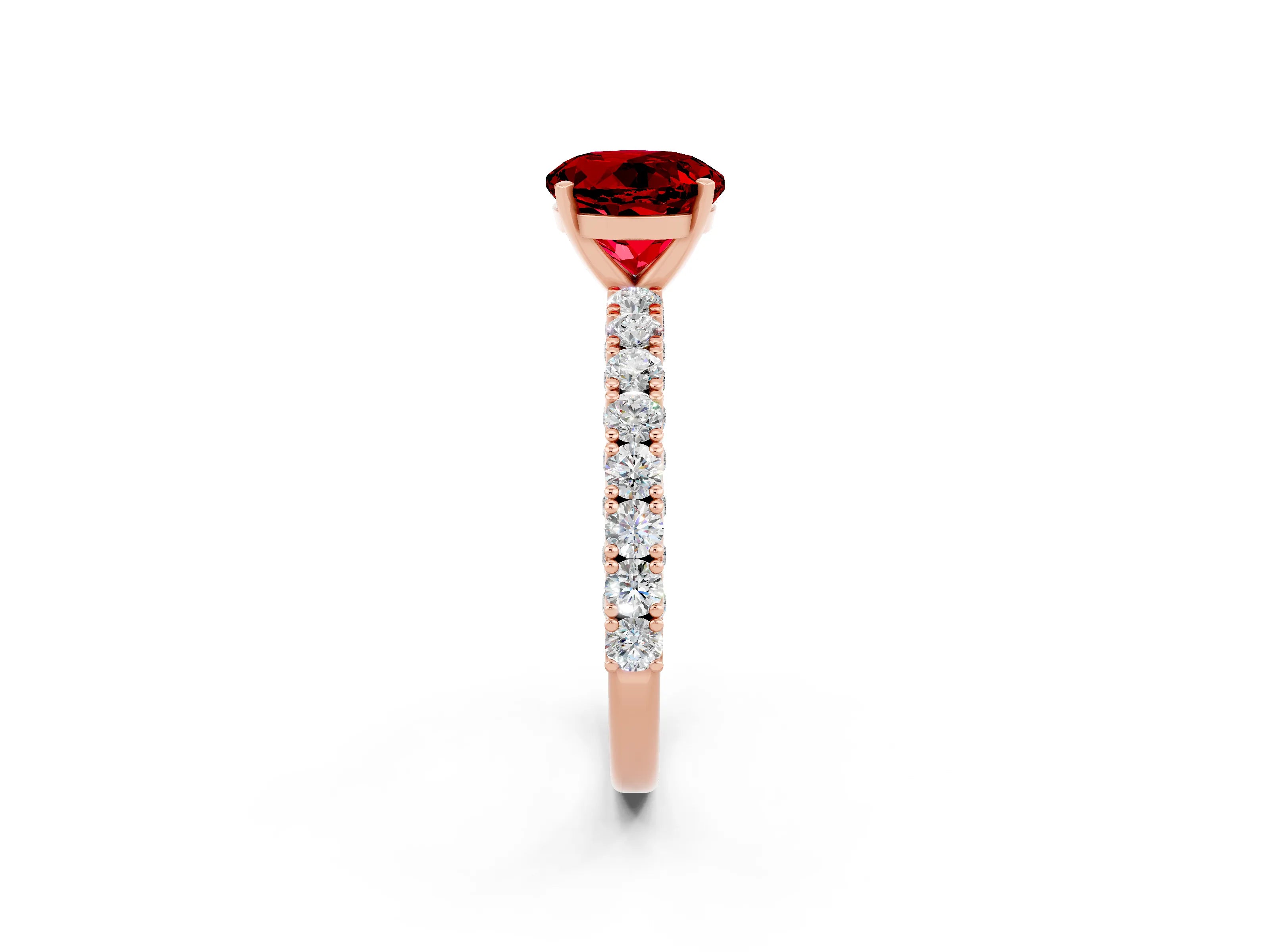 Rose gold Round Cut Diamond Pavé Band Solitaire Ring with Prong Setting_2