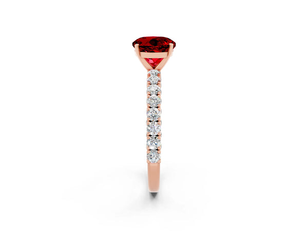 Rose gold Round Cut Diamond Pavé Band Solitaire Ring with Prong Setting