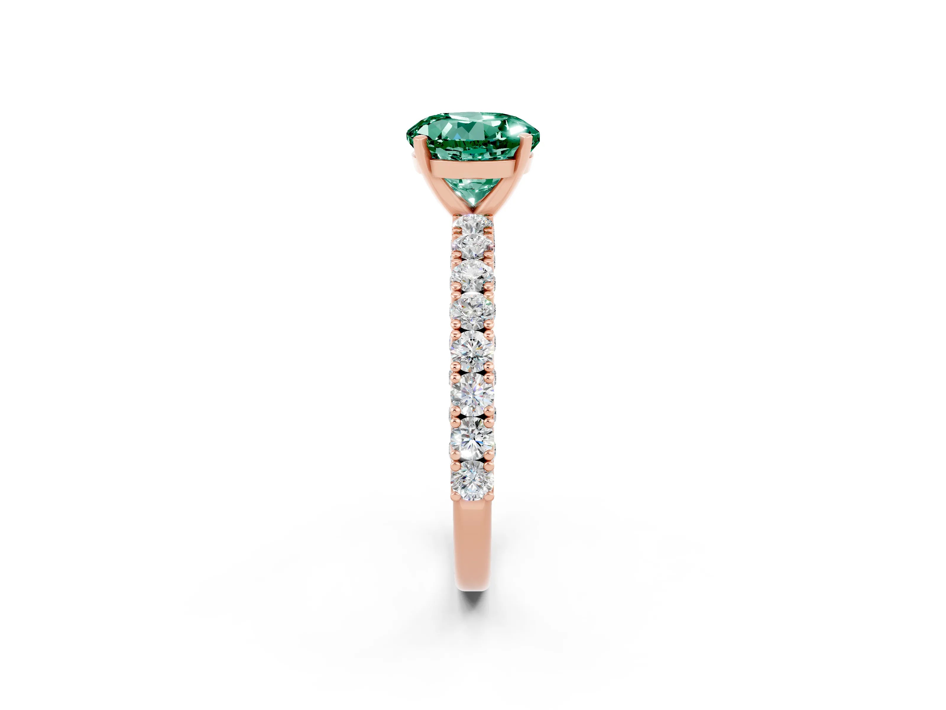 Rose gold Round Cut Diamond Pavé Band Solitaire Ring with Prong Setting_2