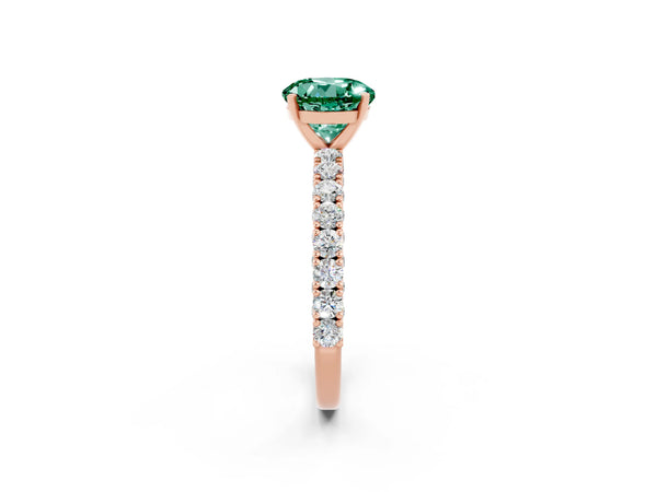 Rose gold Round Cut Diamond Pavé Band Solitaire Ring with Prong Setting