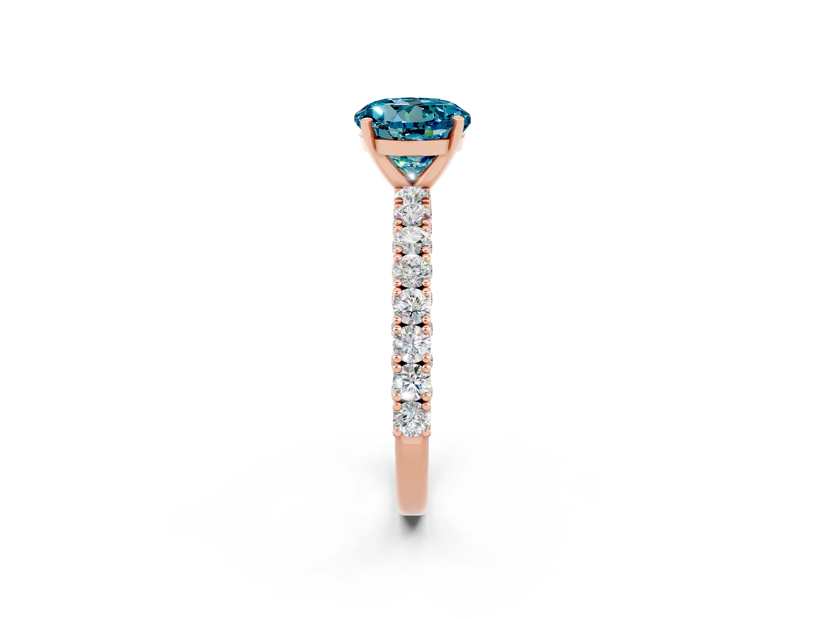 Rose gold Round Cut Diamond Pavé Band Solitaire Ring with Prong Setting_2