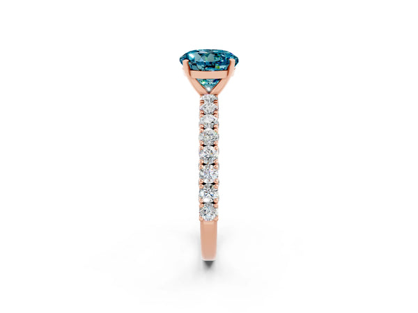 Rose gold Round Cut Diamond Pavé Band Solitaire Ring with Prong Setting