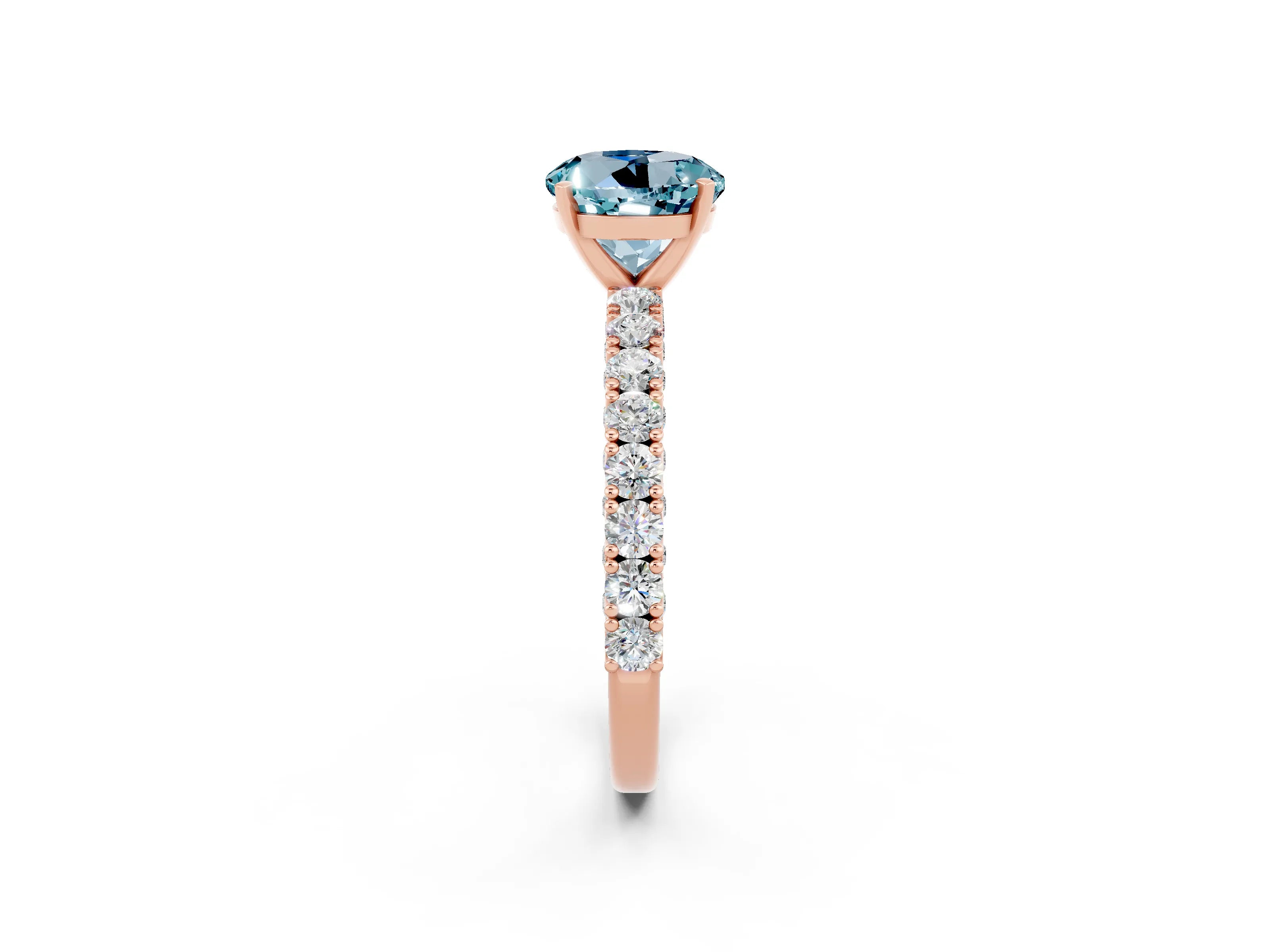 Rose gold Round Cut Diamond Pavé Band Solitaire Ring with Prong Setting_2