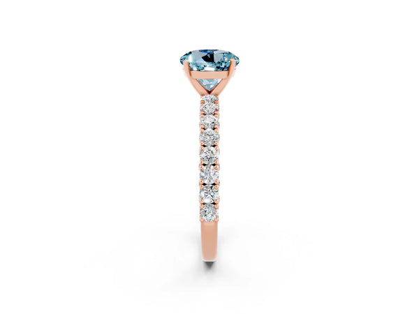 Rose gold Round Cut Diamond Pavé Band Solitaire Ring with Prong Setting