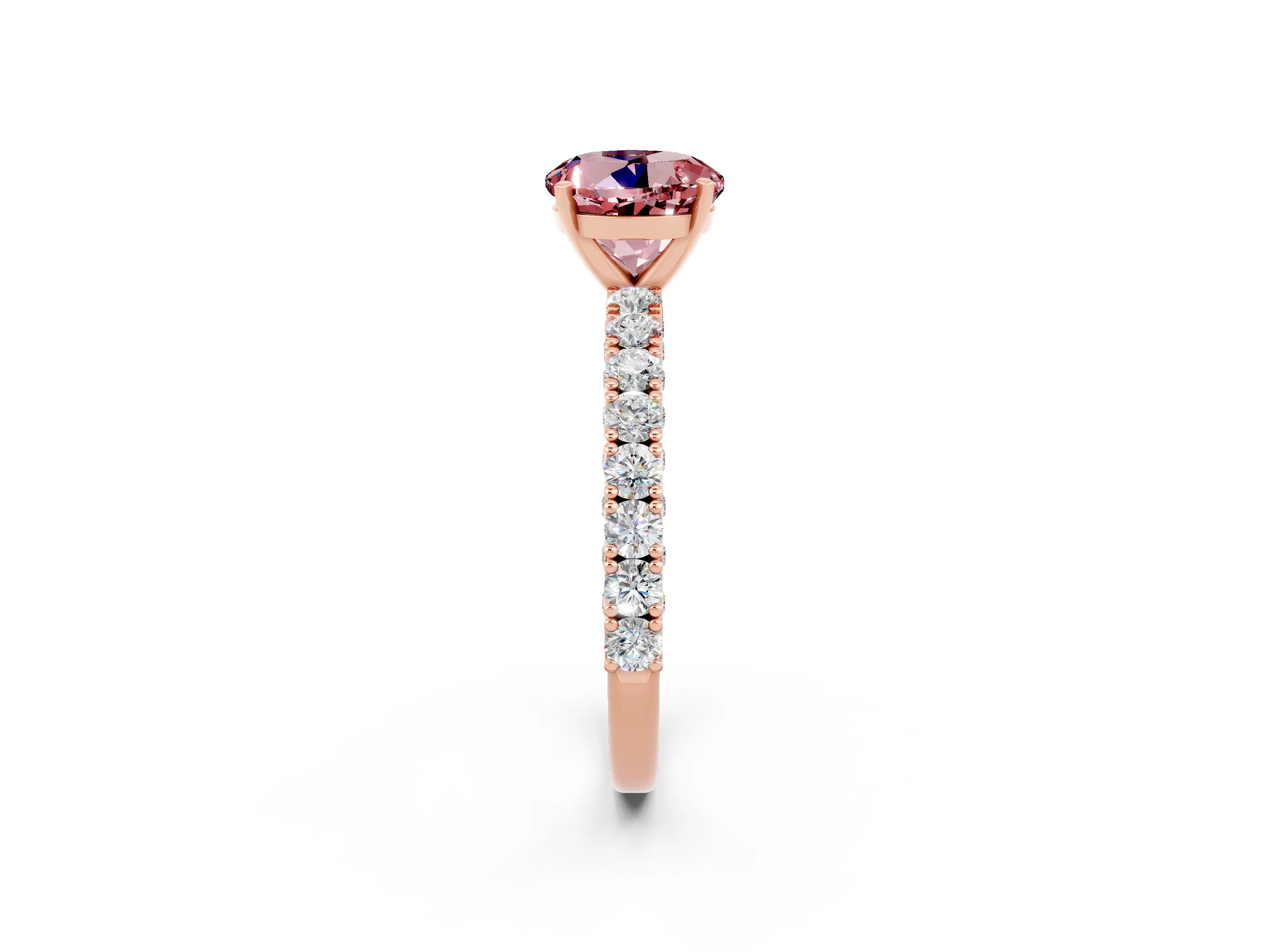 Rose gold Round Cut Diamond Pavé Band Solitaire Ring with Prong Setting_2