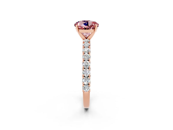 Rose gold Round Cut Diamond Pavé Band Solitaire Ring with Prong Setting