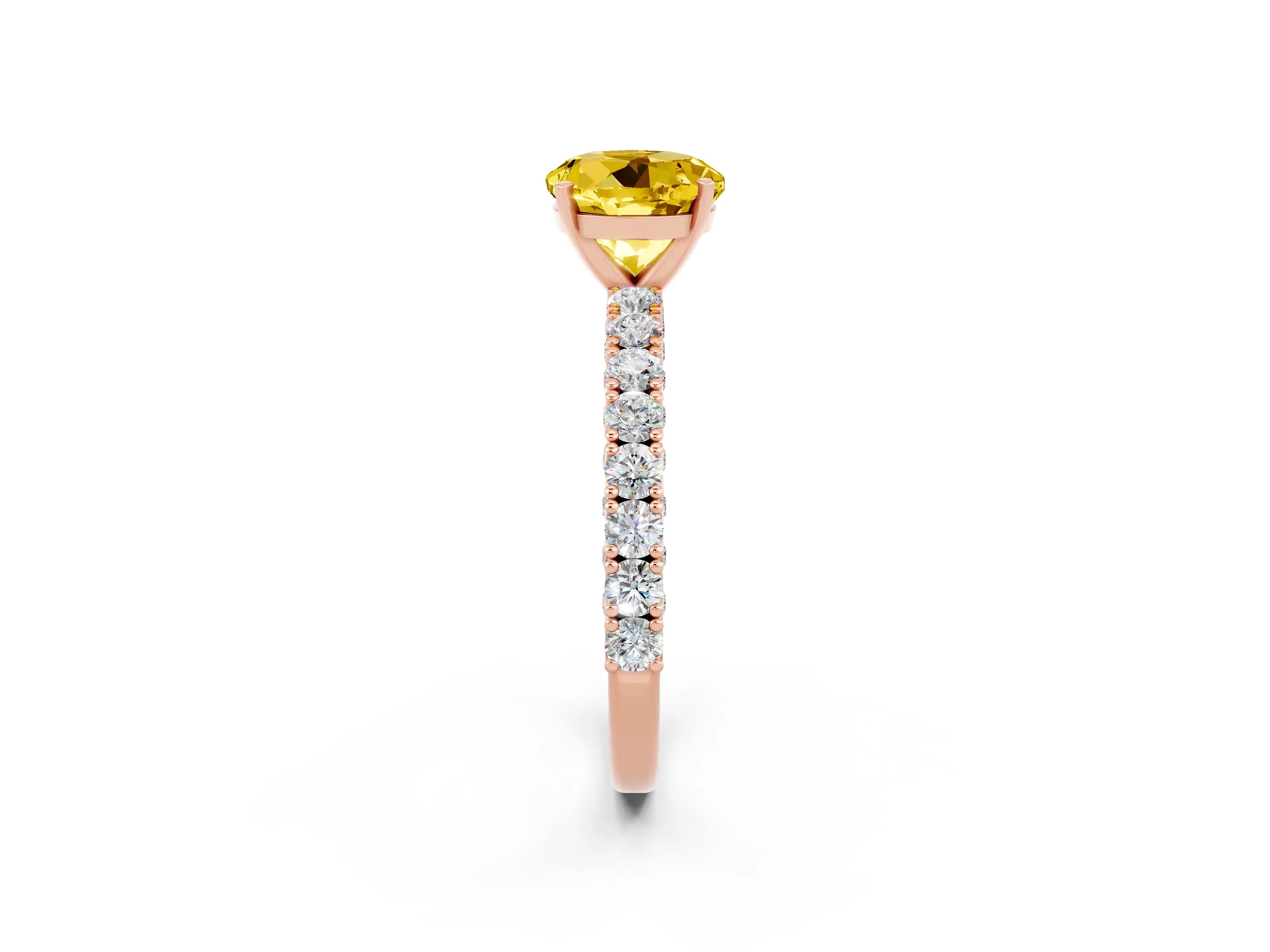 Rose gold Round Cut Diamond Pavé Band Solitaire Ring with Prong Setting_2