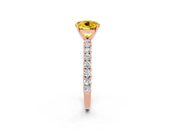 Rose gold Round Cut Diamond Pavé Band Solitaire Ring with Prong Setting