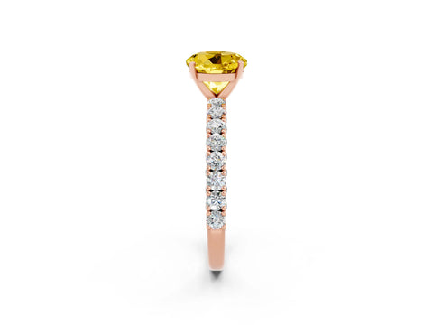 Rose gold Round Cut Diamond Pavé Band Solitaire Ring with Prong Setting_2