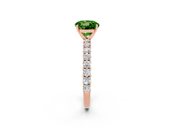 Rose gold Round Cut Diamond Pavé Band Solitaire Ring with Prong Setting